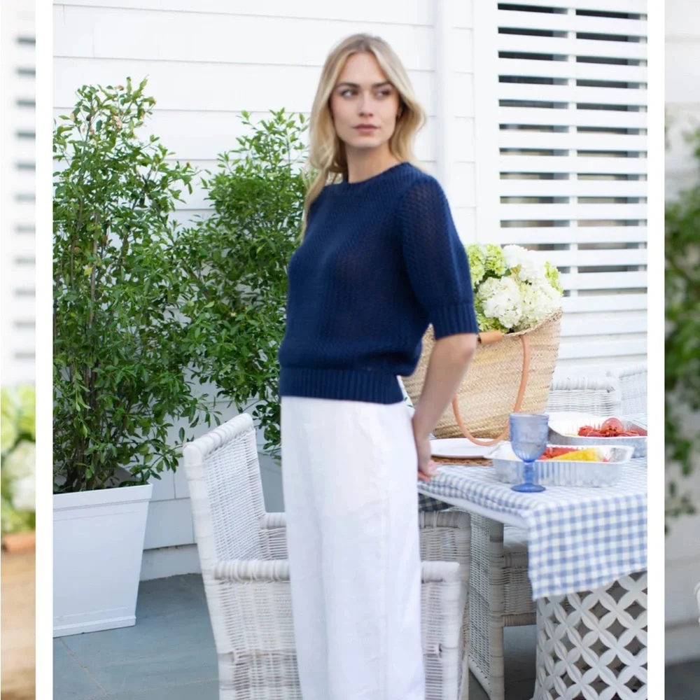 Marea SARA SHORT SLEEVE SWEATER - NAVY - Picture 2 of 6